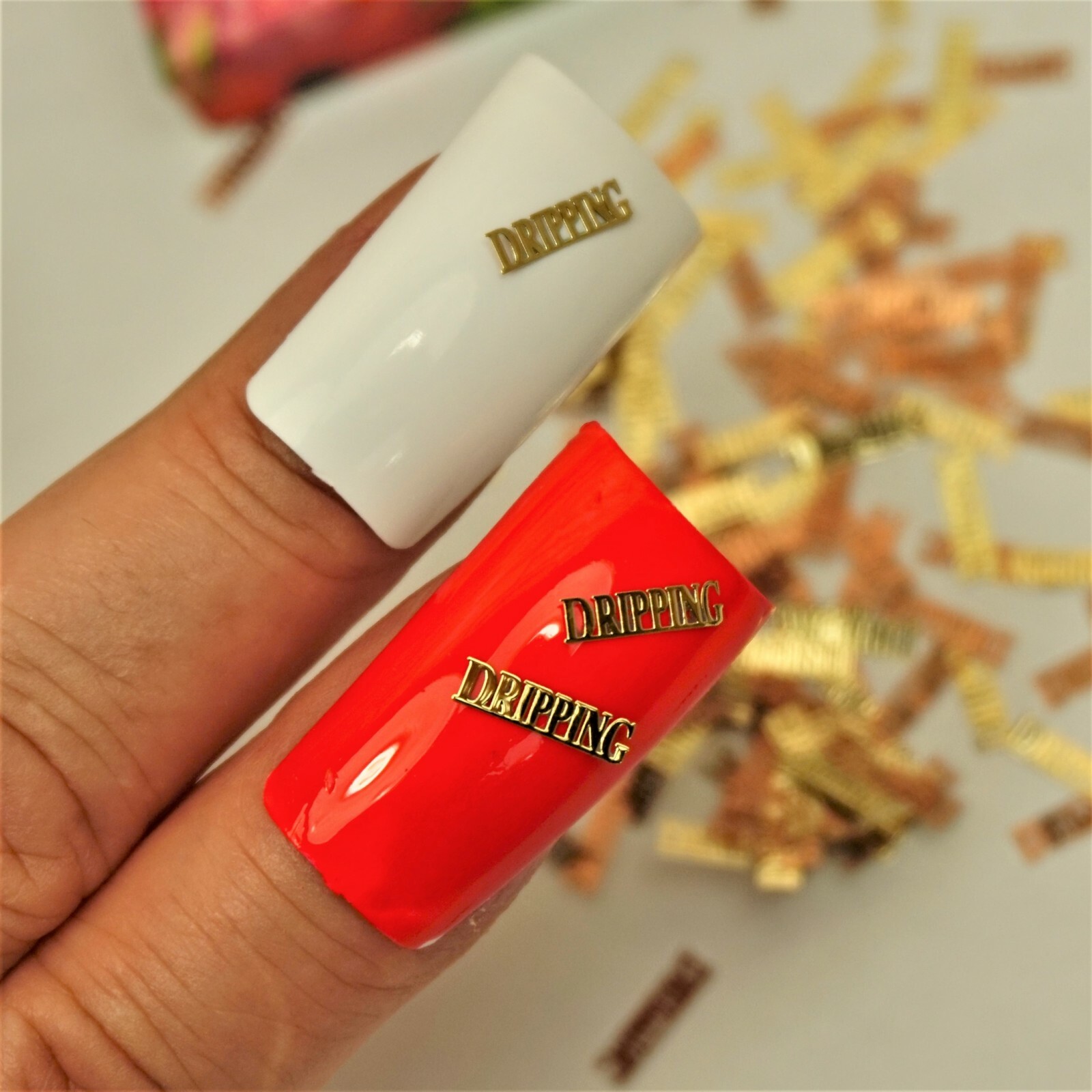 25 GOLD METAL “DRIPPING” NAIL CHARMS NAIL DECALS SMALL GIFT IN BOX FOR WOMEN