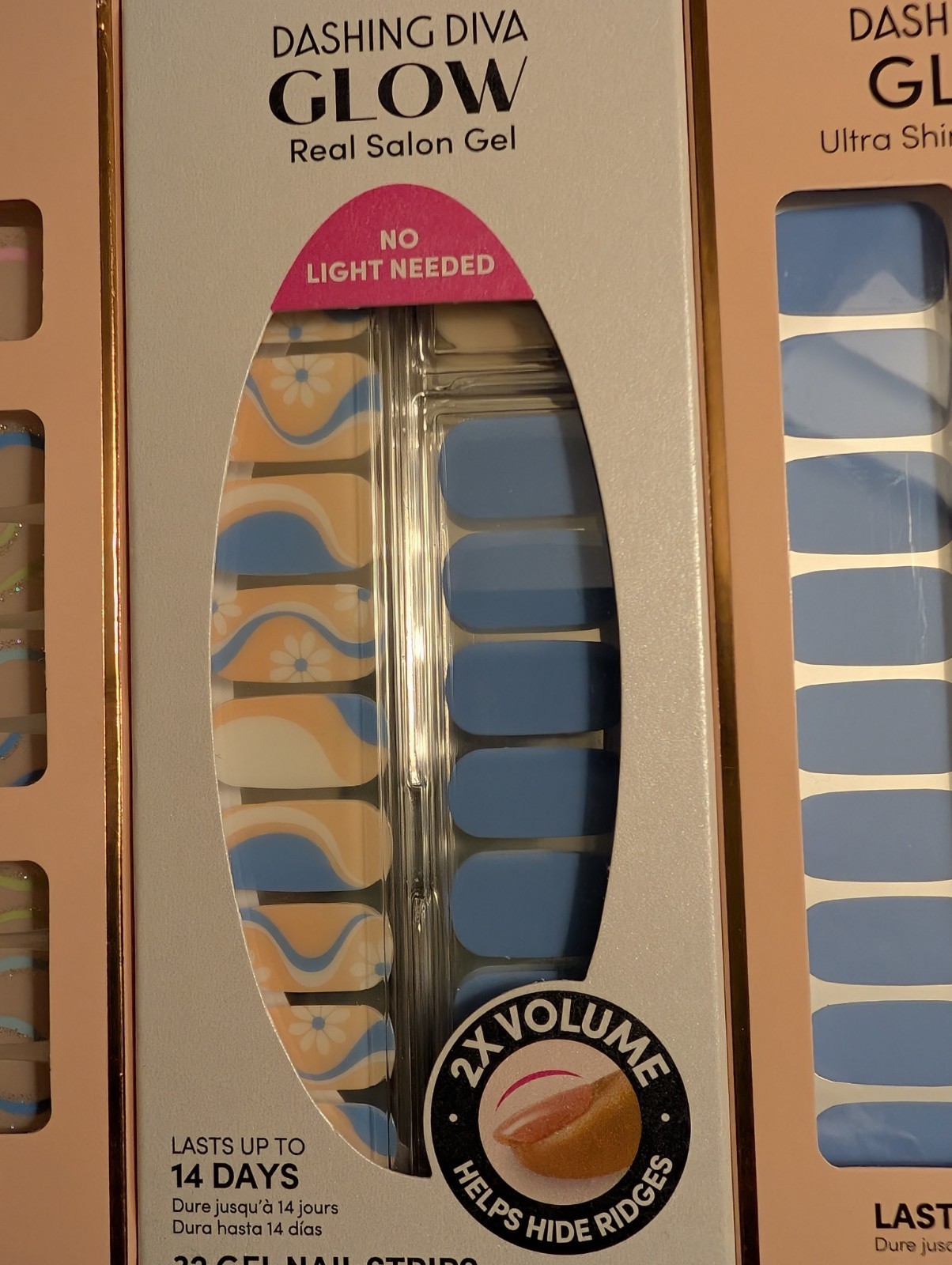 Dashing Diva Gel Nail Strip Set 3-Pack Glitter Floral Blue Pink Beige No UV