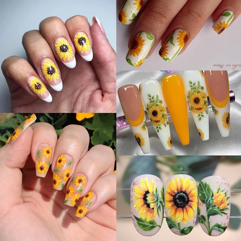 3D Nail Art Sticker 63 Sunflower Butterfly Floral Decals Manicure Peel & Stick