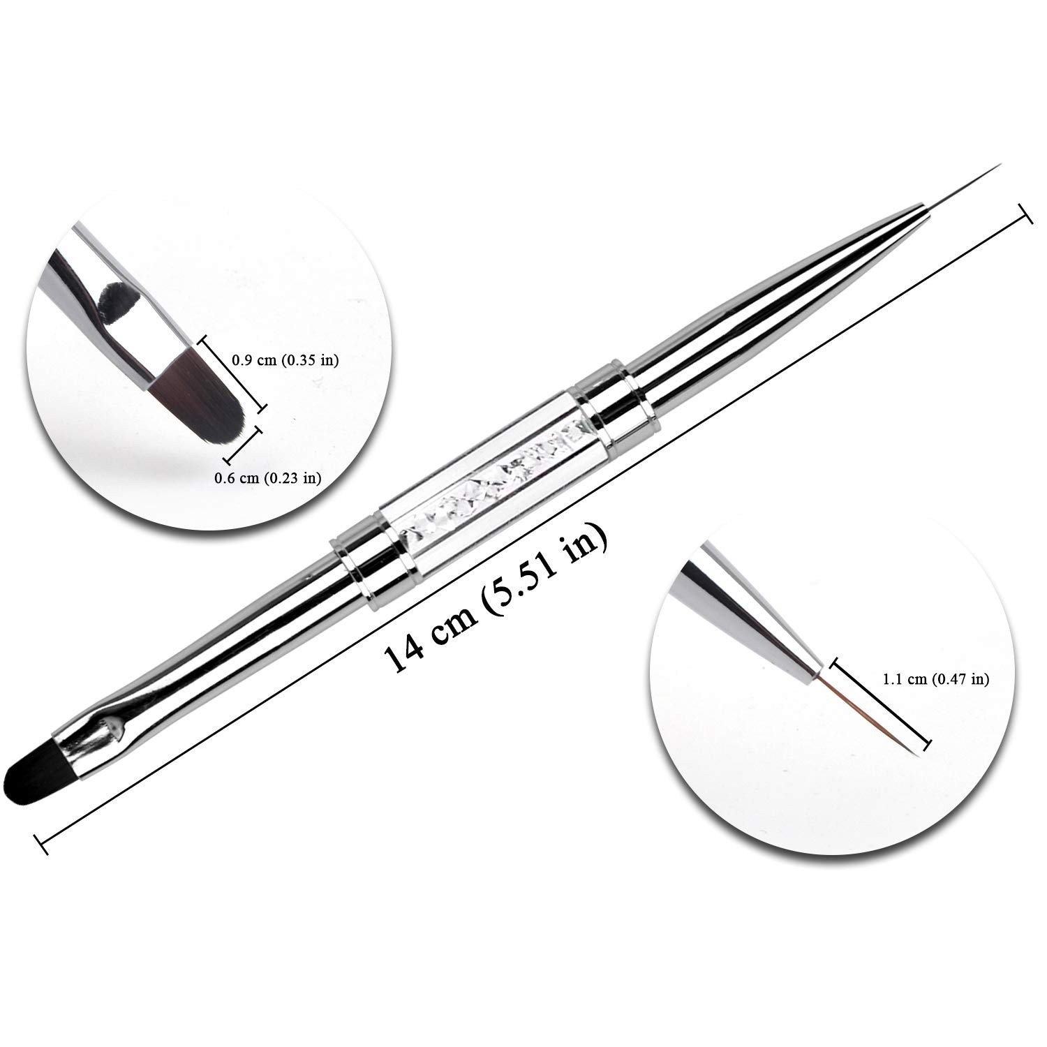 1Pcs Dual-ended UV Builder Gel Nail Brush Rhinestone Handle Nail Art Liner Br…