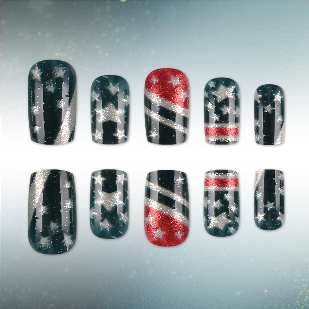 4th of July Nails – Fourth Press On Red and Blue Five-Pointed Star