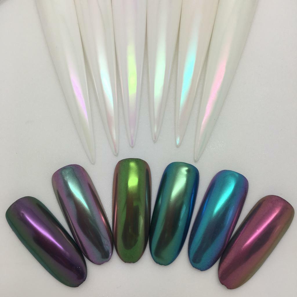 Aurora White Chrome Chameleon Nail Powder Rainbow Colour Changing Mirror Effect