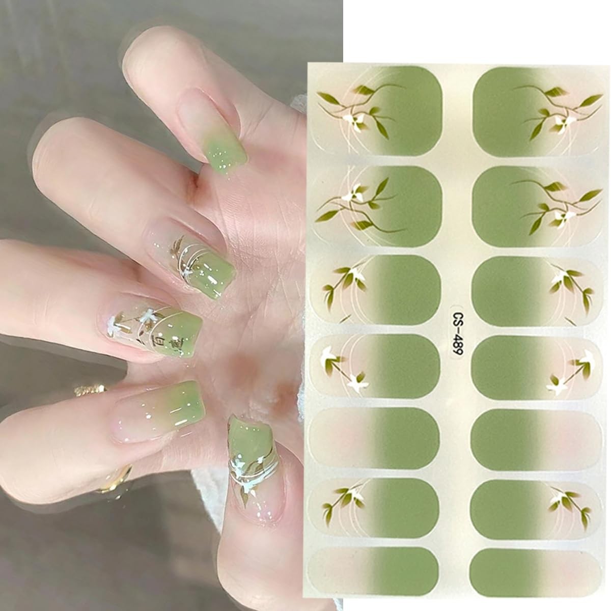 NEWSPIED Spring Gel Nail Strips Stickers 6 Sheets About 3.7in X 2.5in, Color