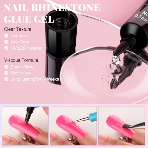 3D Flower Nail Charms and Gems, Cute 01-3 Boxes Nail Art Decos Set 1+Glue