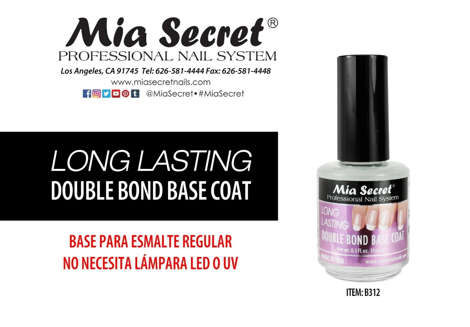 Mia Secret PROFESSIONAL NAIL SYSTEM – LONG LASTING Double Bond Base Coat 0.5 oz