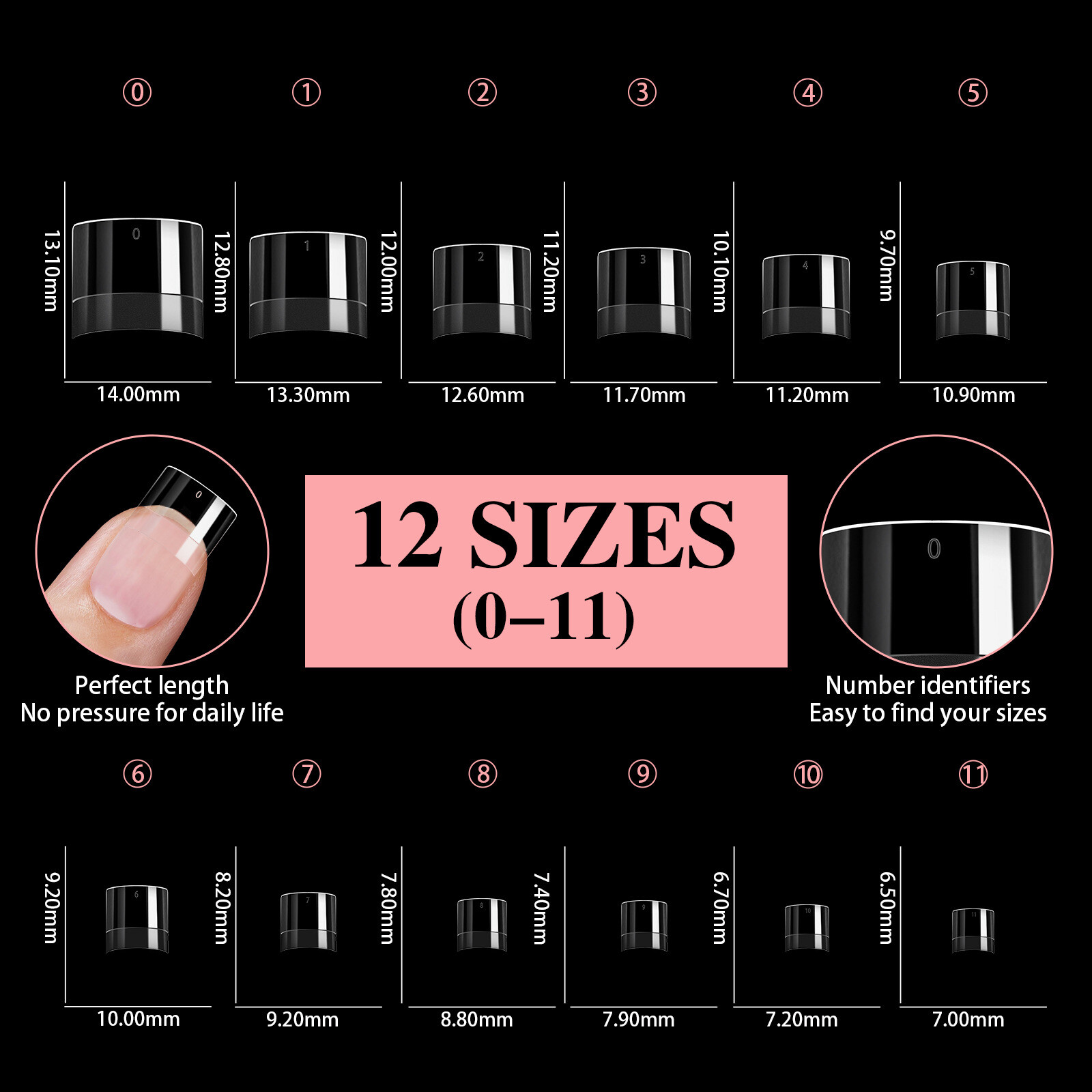600pcs/Box False Nail Tips Short Oval/Round/Sqaure/Stiletto Finger Nails 12Sizes