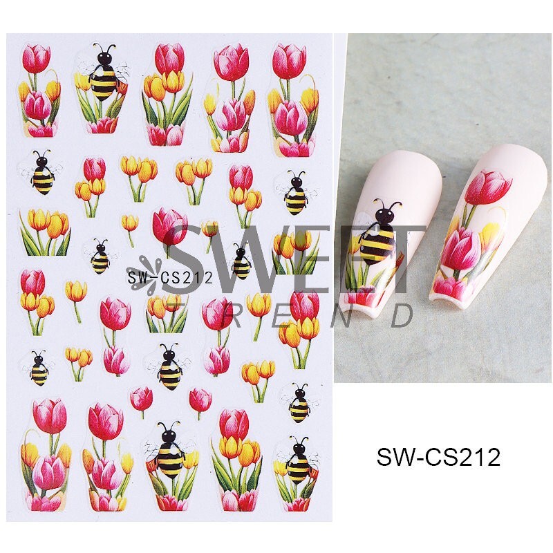 5Pcs Nail Art Decal Stickers Butterfly Beetle Flower Turnip Summer Spring NS52