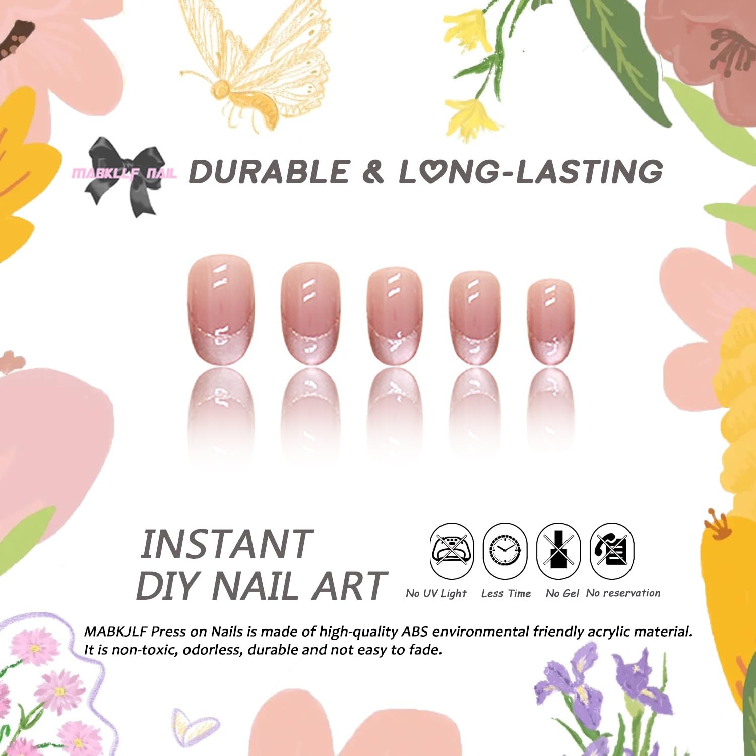 Press on Nails Short Almond Petite French Fake Nails Pink Full Cover Sliver N…