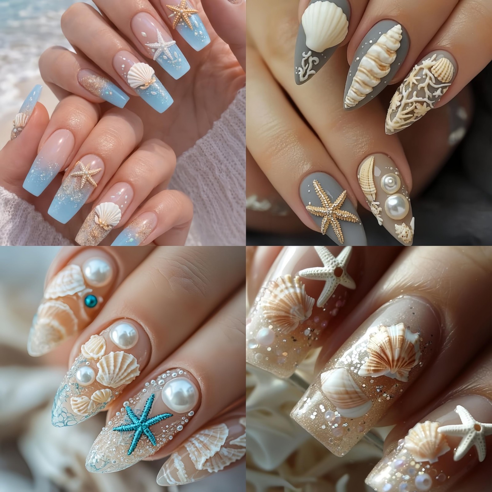 200PCS 3D Summer Ocean Rhinestones Nail Charms Mixed Ocean Nail Rhinestones A…