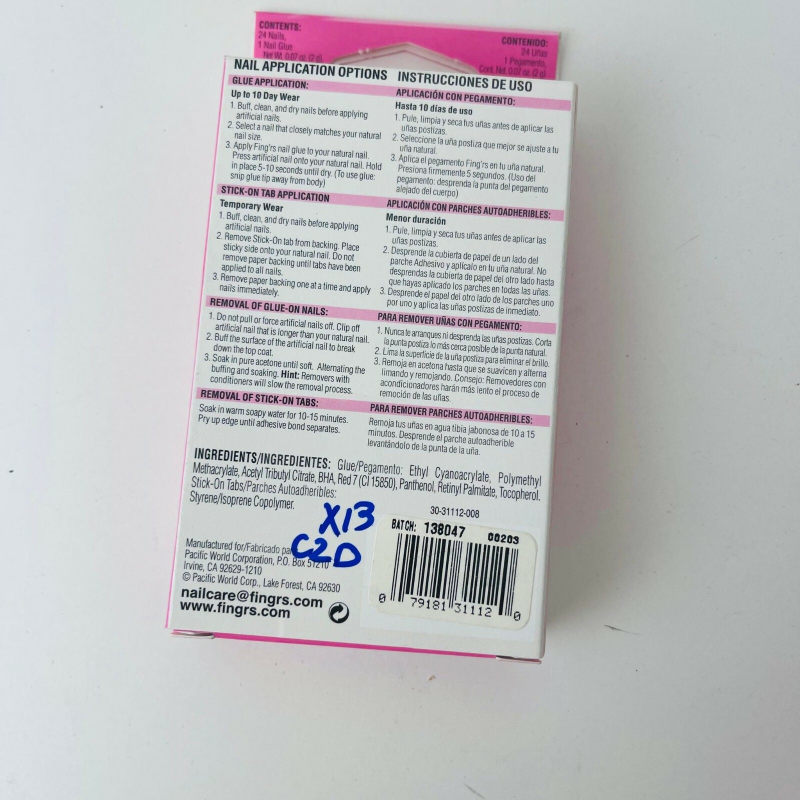 Set of 3 Fing’rs Edge Fashion Nails w/ Glue &Stick-On Tabs 24 Nails-31112