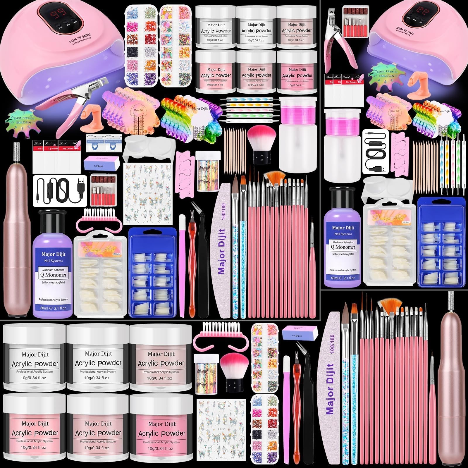 Acrylic Nail Kit for Beginners – Monomer, 6 Glitter Colors, UV Lamp & Supplies