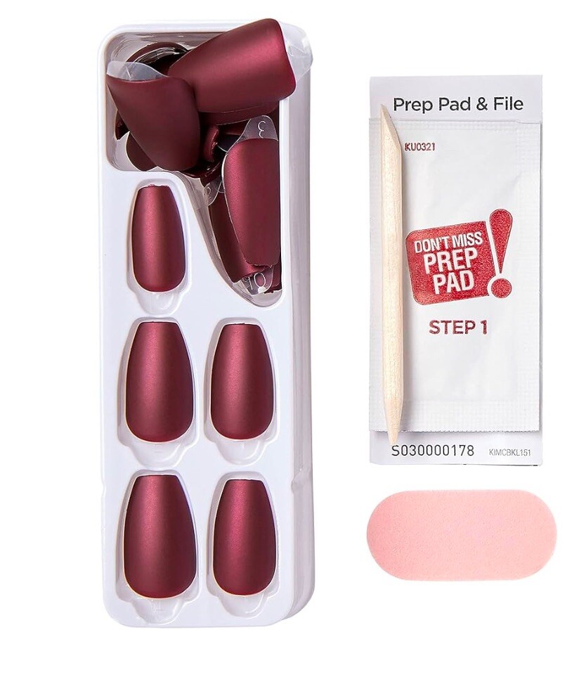KISS imPRESS Color Matte Burgundy Wine Medium Length Press-On Nails Lights Out