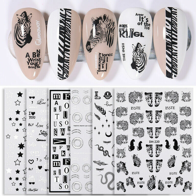 3D Nail Art Stickers Decal Manicure Snake Leopard Letters Love Star Moon NH12