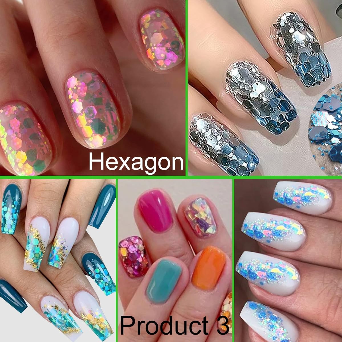 Holographic Nail Art Sequins, 3 Boxes 36 Grids