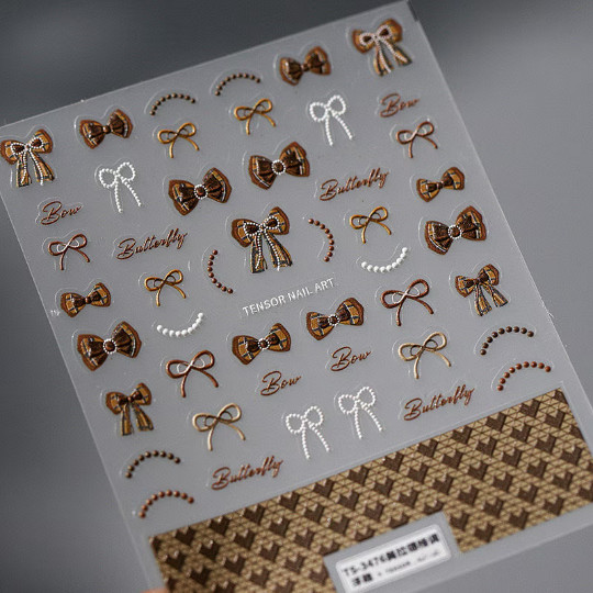 5D Bowknot Nail Decal, Brown Bowknot Nail Decals, Nails Art Stickers, (419)