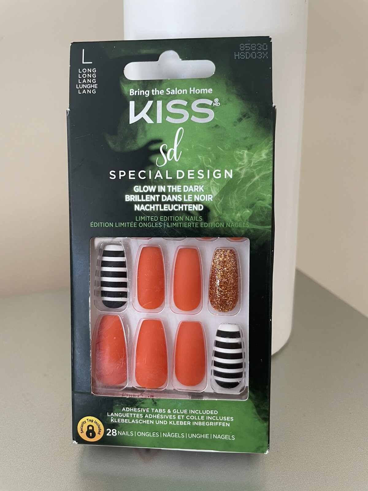 Kiss Press On Nails Long Coffin Glitter Glow Tie Dye Fake Nails Set 2 Pack