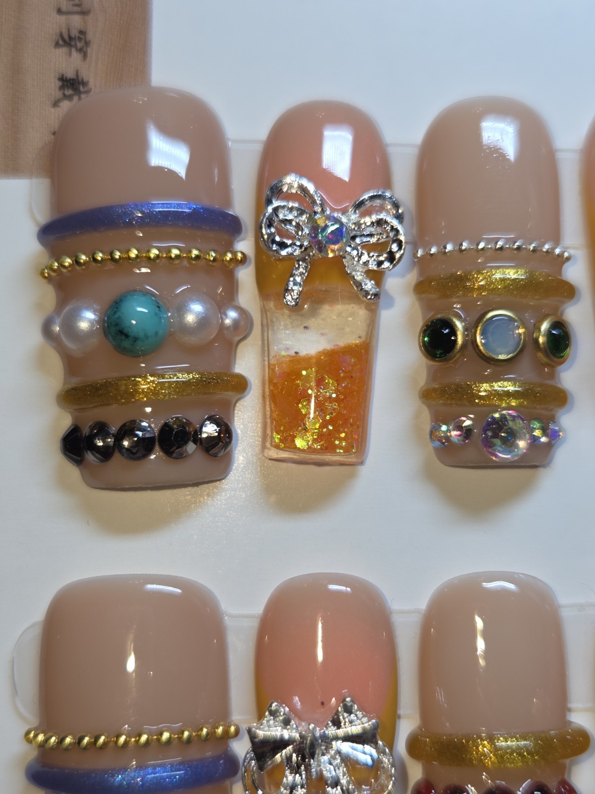 Press On Nails Handmade Large Orange Y2k Bangle Bracelet Water Aqua Nails