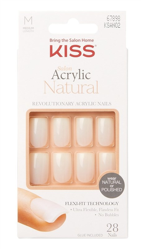 Kiss Salon Acrylic Natural 28 Count Medium Length Flat Tip