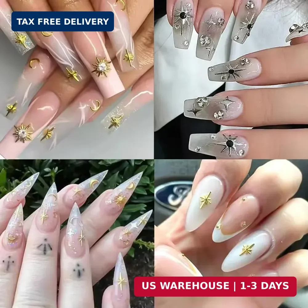 Nail Charms, 400 PCS Star Nail Art Charms for Acrylic Nails Gold Silver Metallic