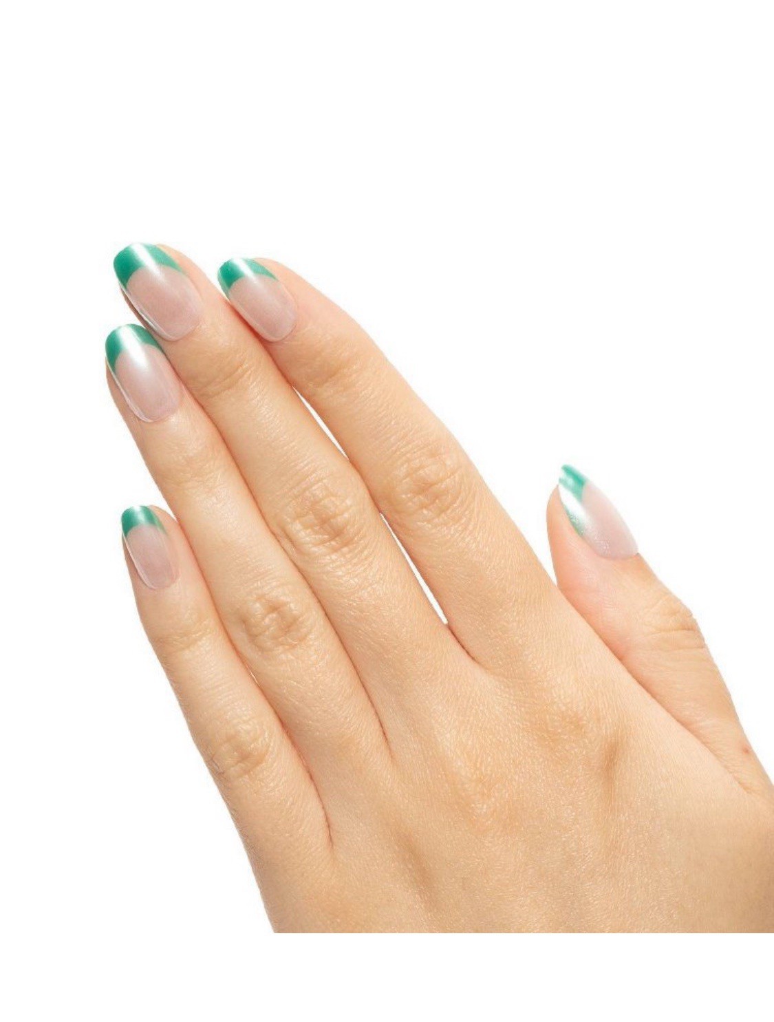 Olive And June Effects Press On Fake Nails Turquoise Chrome French Short Round