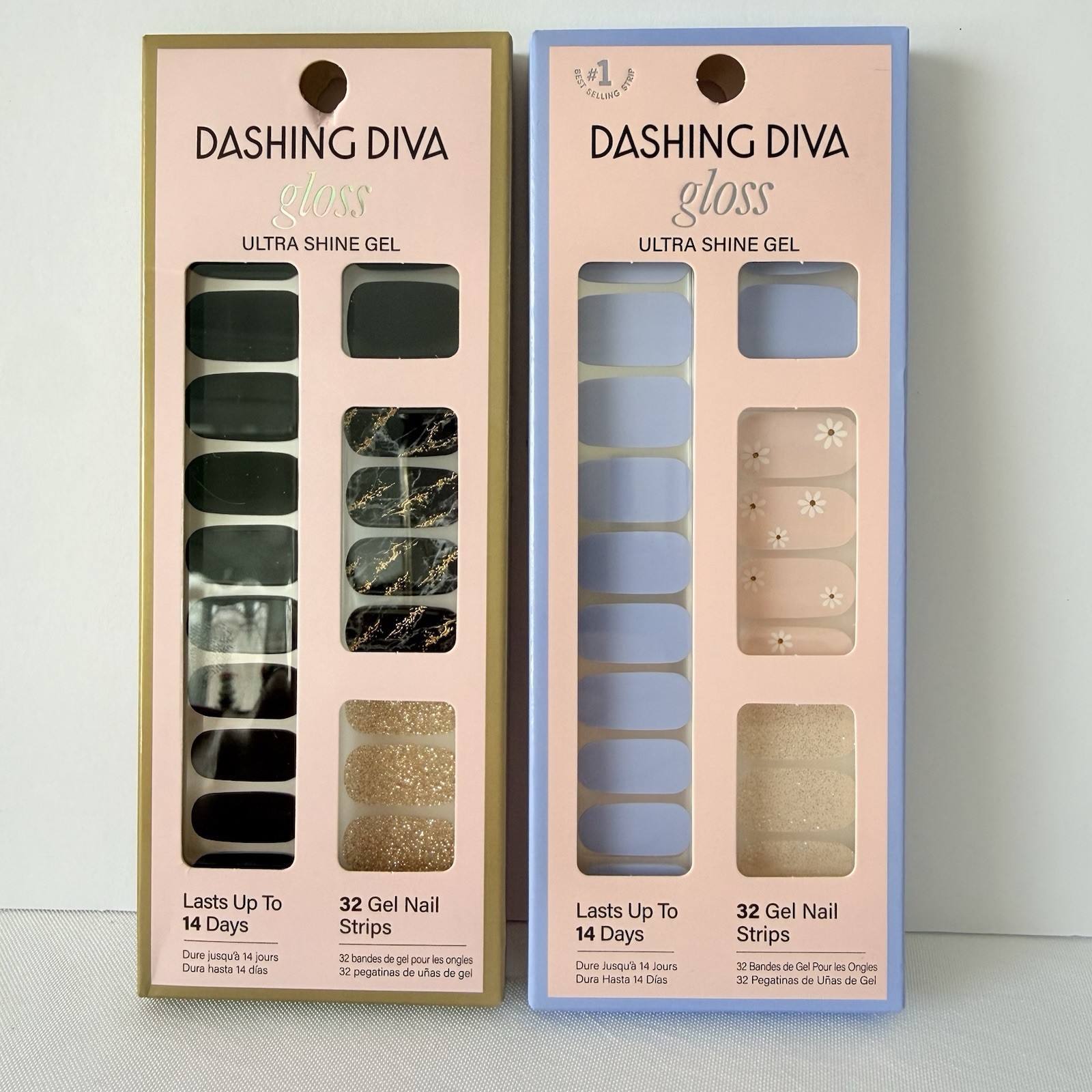 Lot of 2 Dashing Diva Gloss Ultra Shine Gel Nail Strips 32 Count Each New Colors