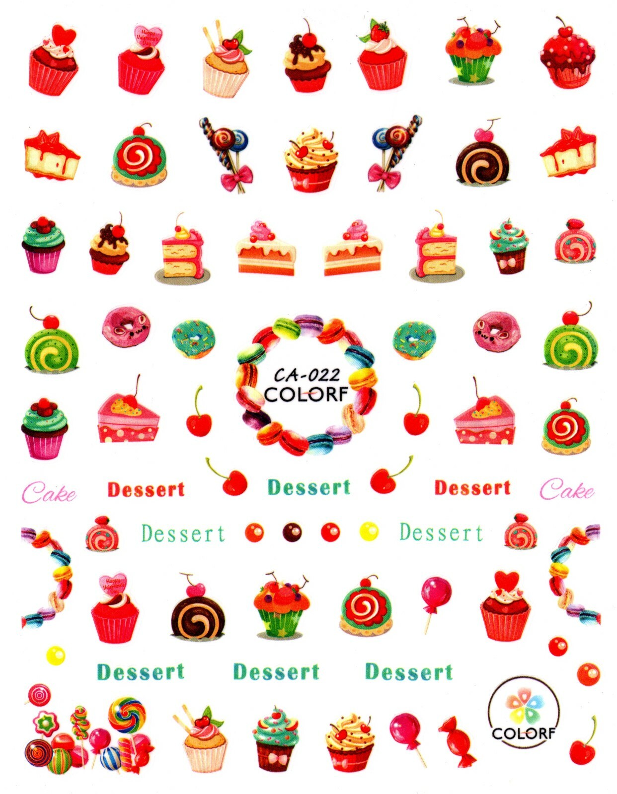 Nail Art 3D Decal Stickers Sweets Candies Cupcakes Dessert Chees cake CA022