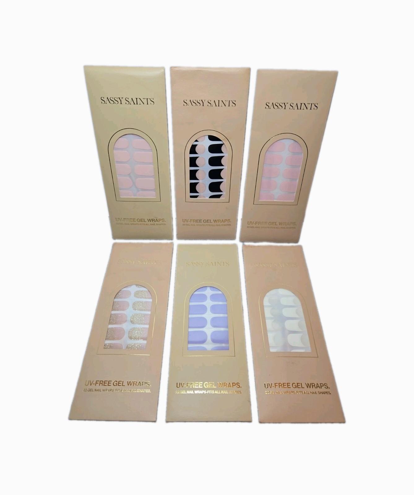 Lot of 6 Sassy Saints UV-Free Gel Nail Wraps 22 Gel Strips Mixed Colors New