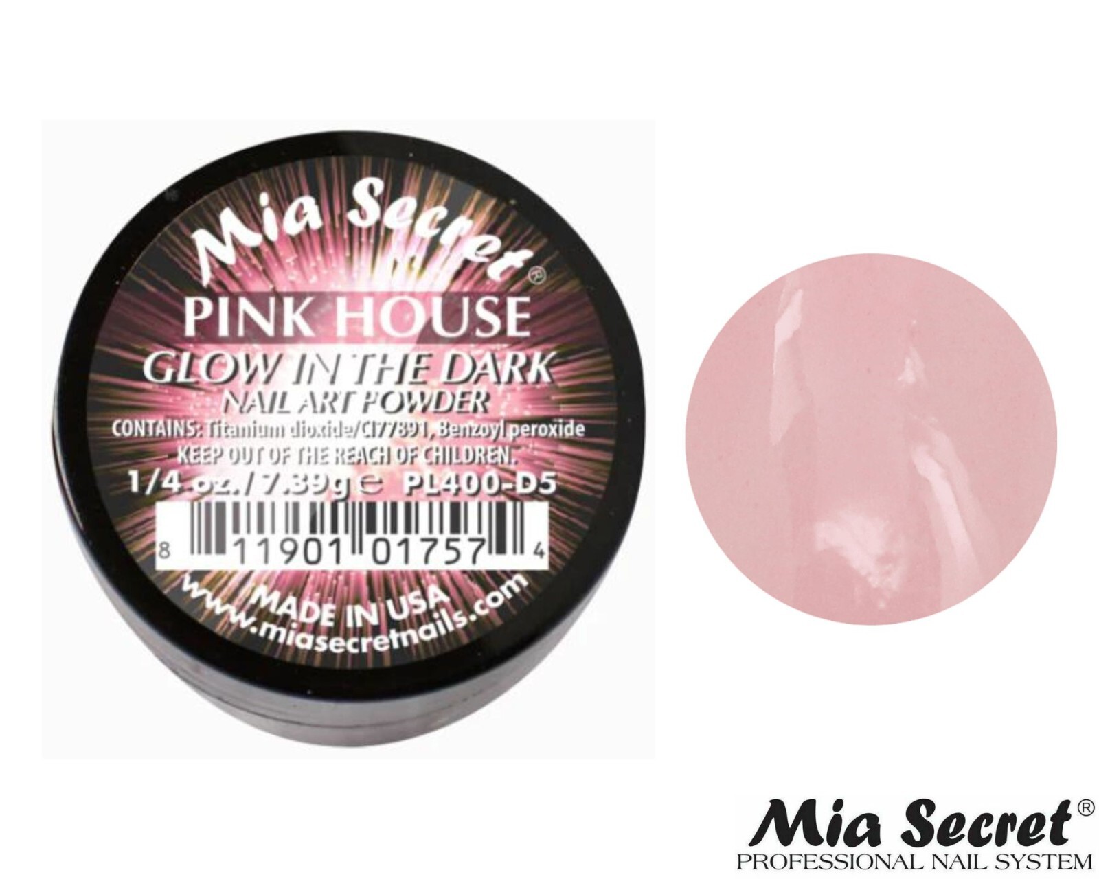 MIA SECRET Nail Art Powder 1/4oz- Pink House (GLOW IN THE DARK COLLECTION)