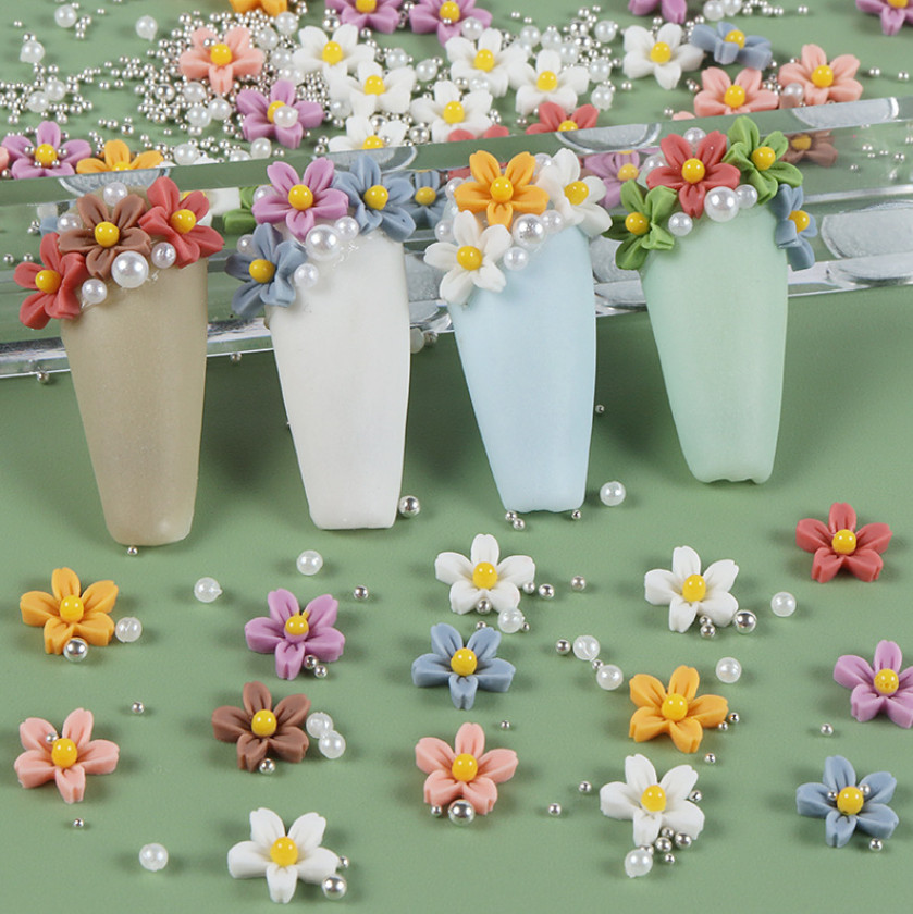 3D Acrylic Flower Peal Ball Nail Art Charms Rhinestones Sticker Decoration 4g