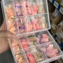 1BOX Candy Color French Short Square False Nails Pink/Green/Purple Full Cover Ma