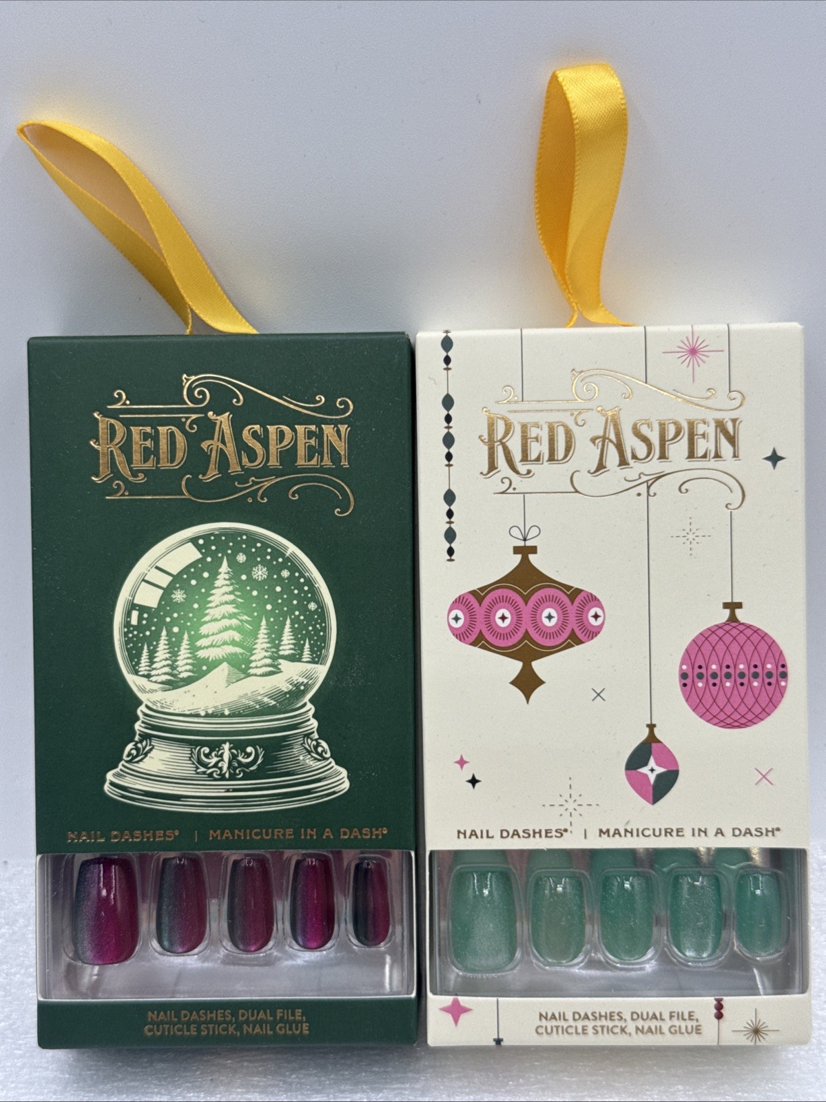 Lot Of 2 Red Aspen Nail Dashes Christmas Sadia’s Snow Globe, Ho Ho Haute Haddie