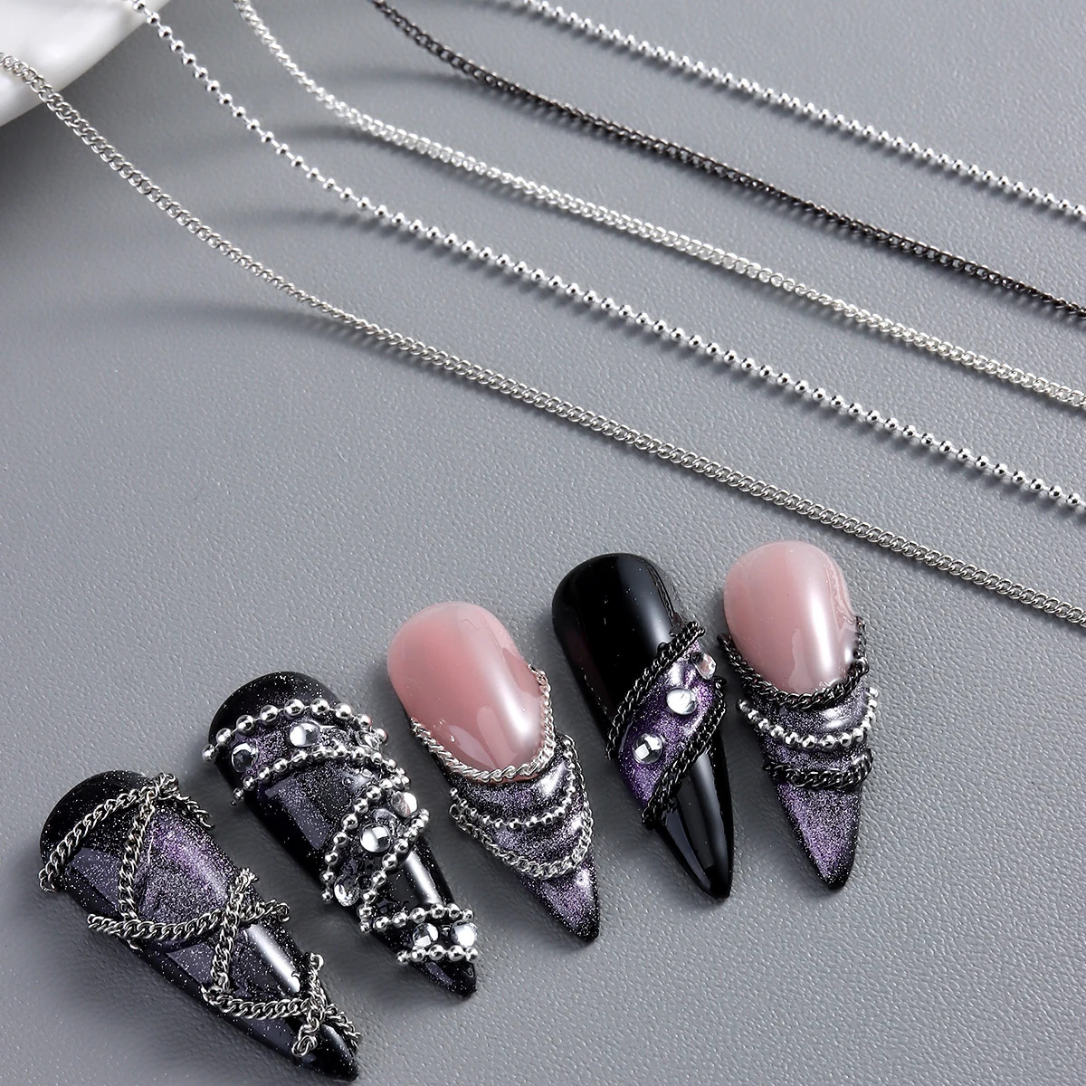 3D Metal Nail Art Chains Gold Silver Nail Decoration Personality Nail Jewelry