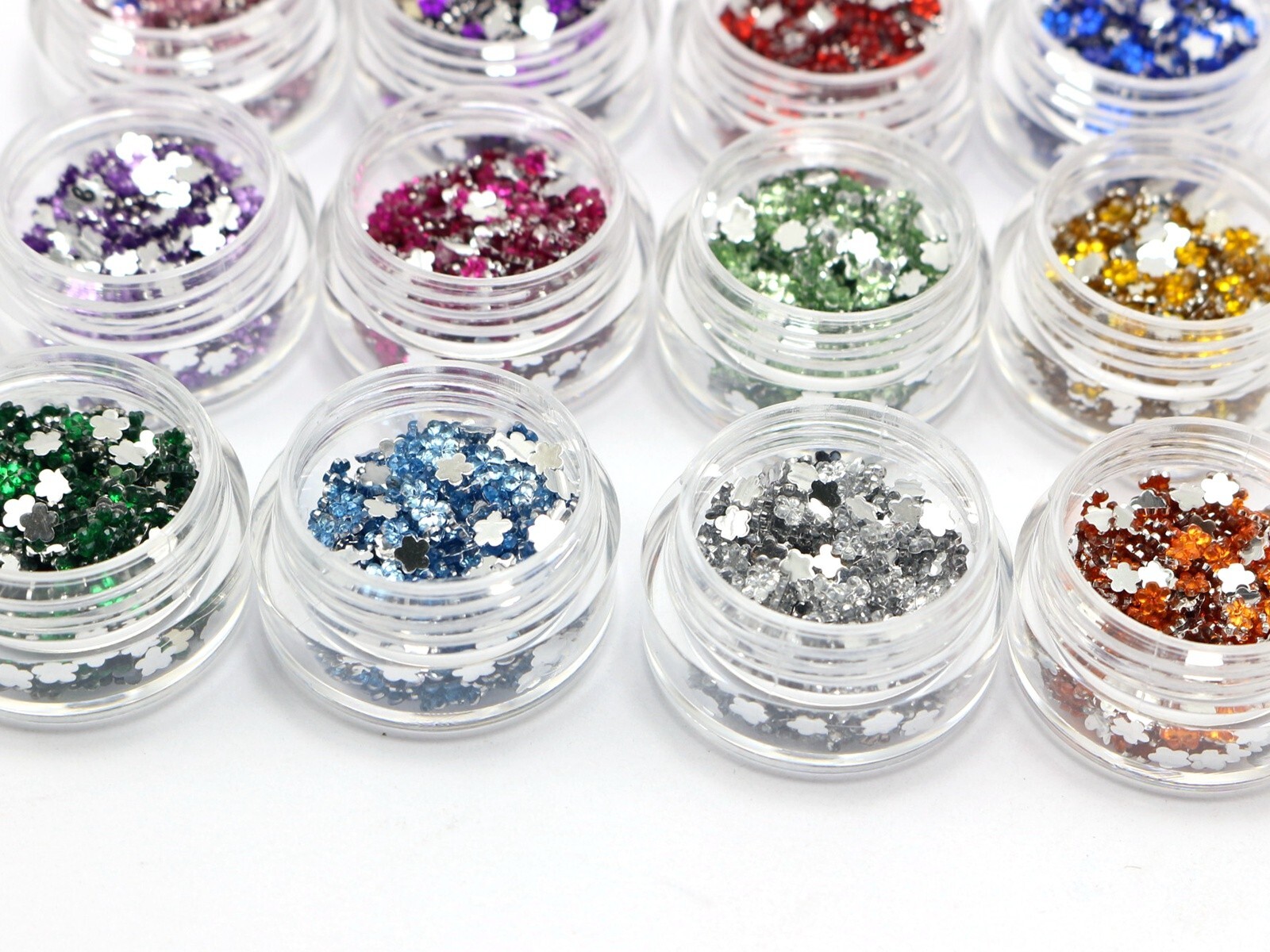 12,000 Faceted Flower 3mm Flatback Acrylic Rhinestone Gems with Wheel 12 Color