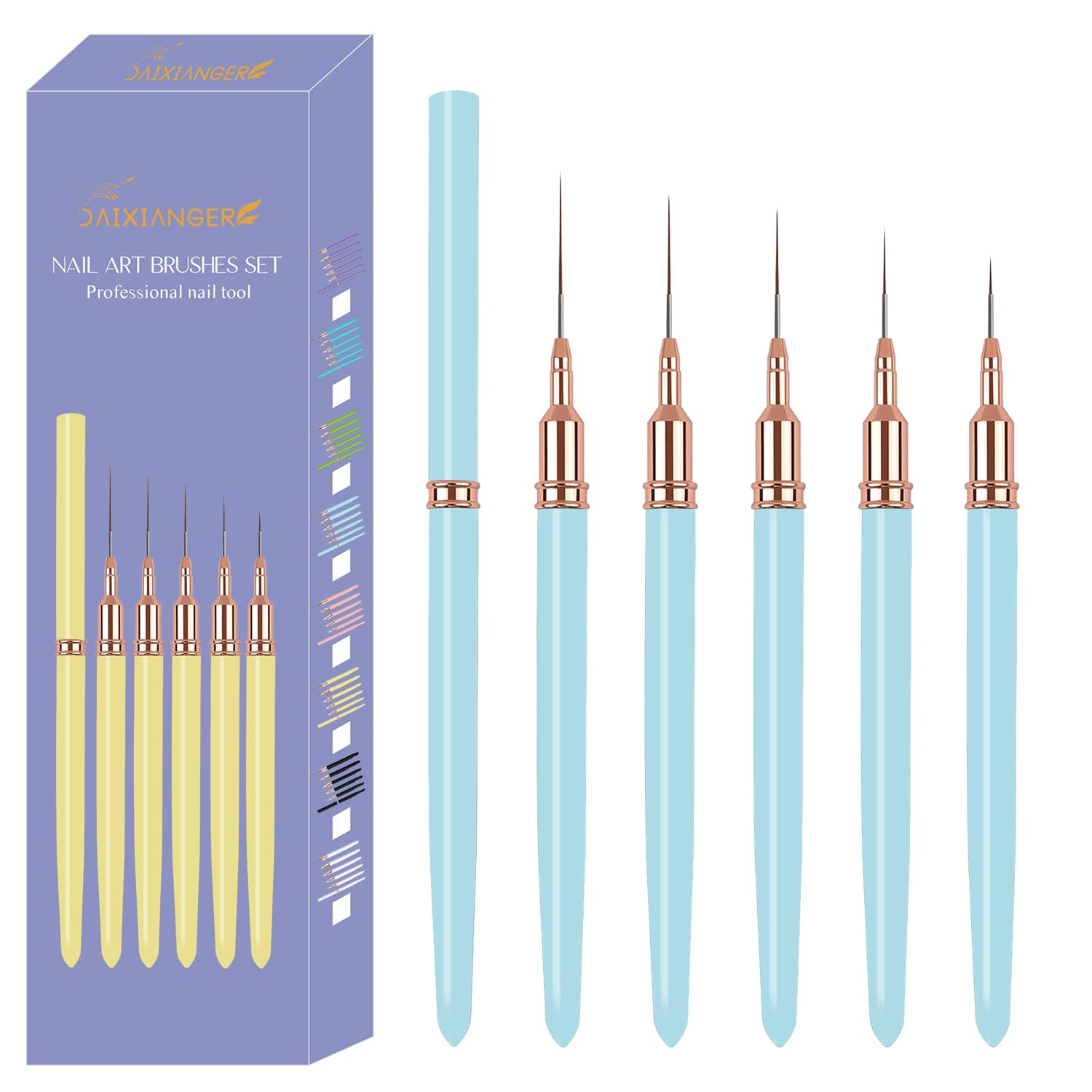 5PCS Liner Brushes for Nails, Nail Art Liner Brushes Set, 6/9/12/15/18Mm Thin De