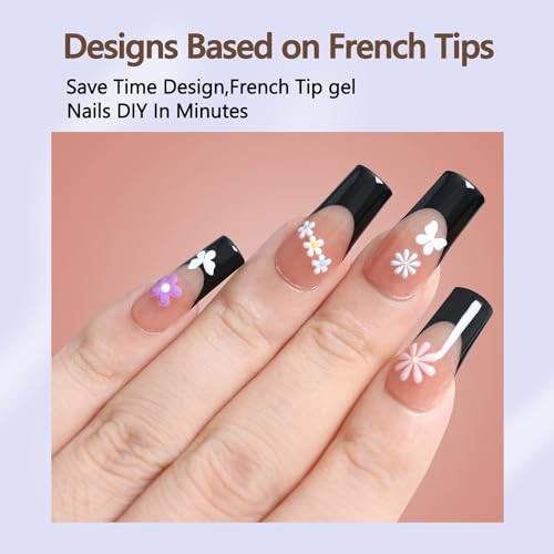 Black French Gel Nail Tips, 240Pcs French Tip Press on French C-Long Square