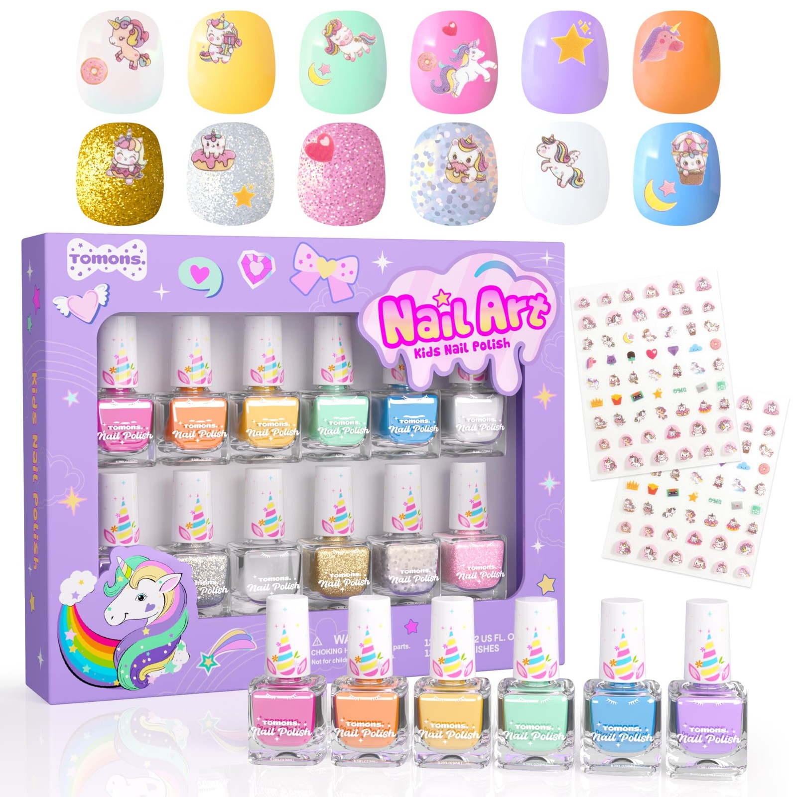 Tomons Nail Polish Set for Kids , 12 Colors Non-Toxic Water-Based Quick-Dry &…