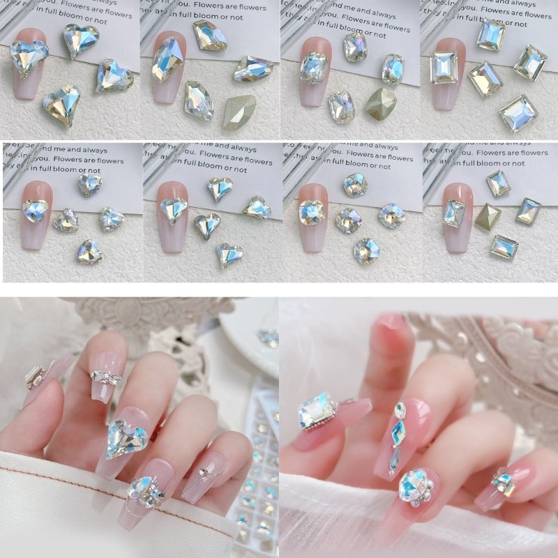 10 Pcs/Set Butterfly Shape Nail Rhinestones Waterdrop Nail Gems Heart Nail Charm