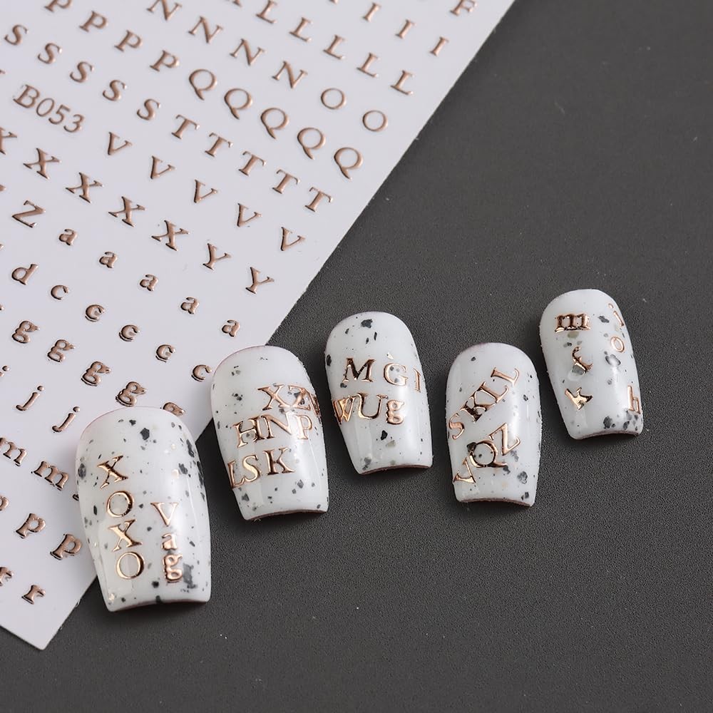 Letters Nail Art Stickers English Alphabet Nail Decals, 4 Sheets 3D Self-Adhe…