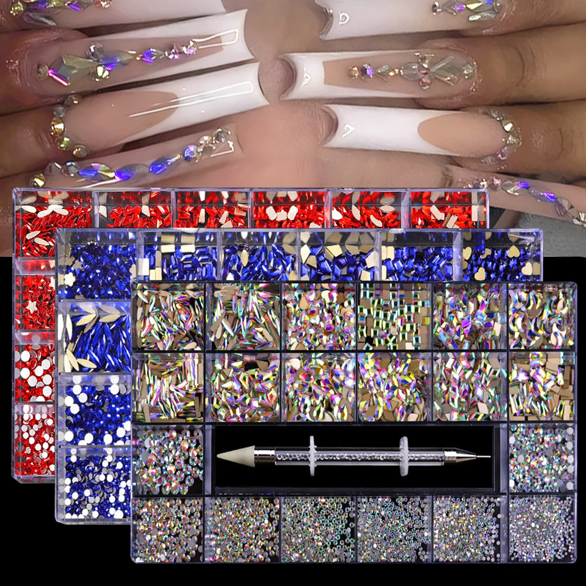 21 grid nail art diamond flat bottom glass diamond multi style special shaped