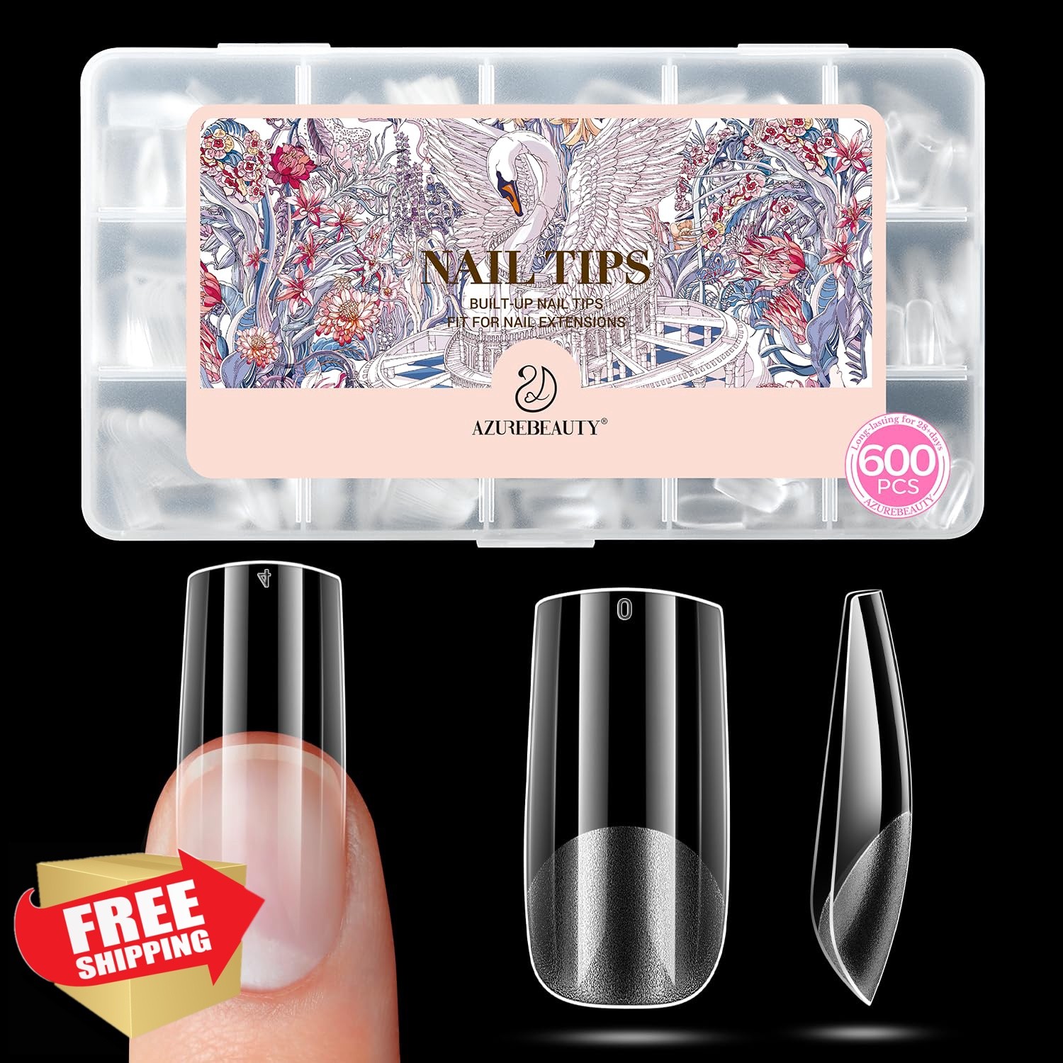 AZUREBEAUTY Medium Square Nail Tips 600pcs 15 Sizes
