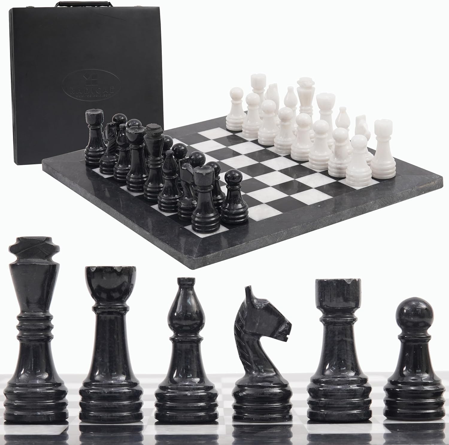 Radicaln Marble Chess Set 15″ Inches Black & White with 15 inches,