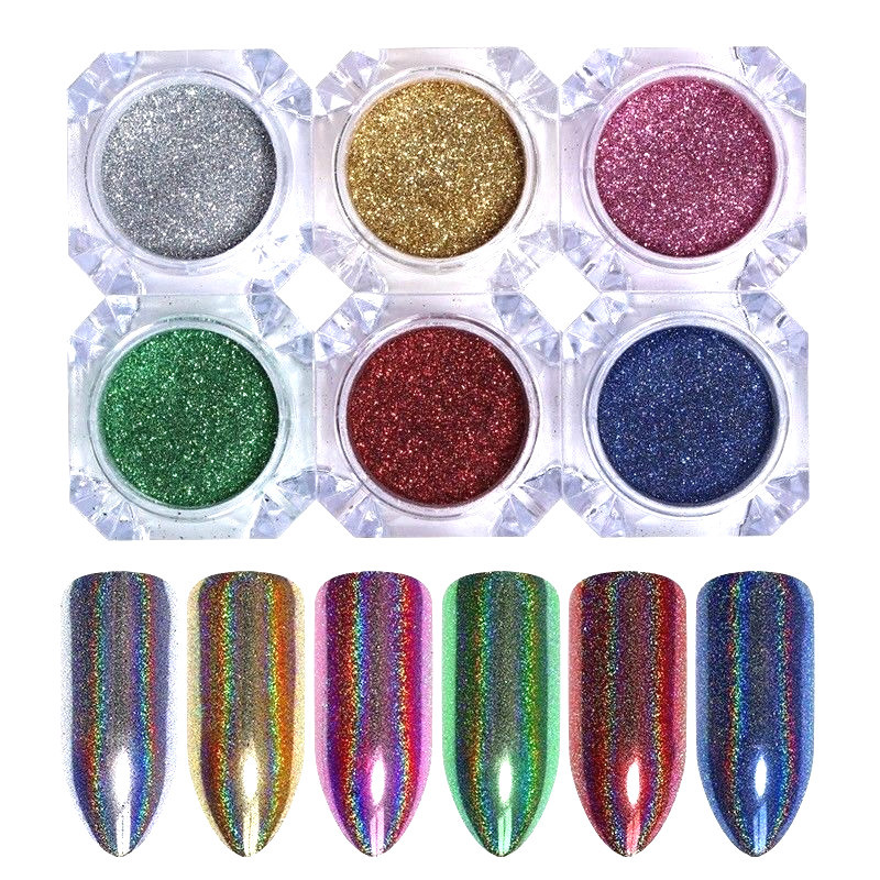 New 6 Colours Rainbow UNICORN Holographic Mirror Effect Powder Nail Art Pigment