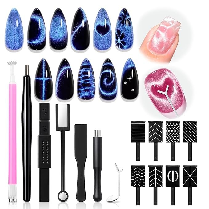Cat Eye Magnet Set 15PCS Multi-Shape Nail Art Tool for Magnetic Gel Polish DIY