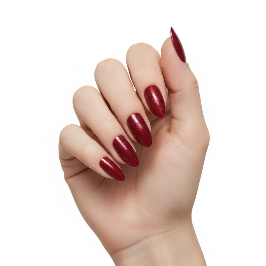 Burgundy Red Almond Stiletto Long Fake Artificial False Tips Press On Nails Set