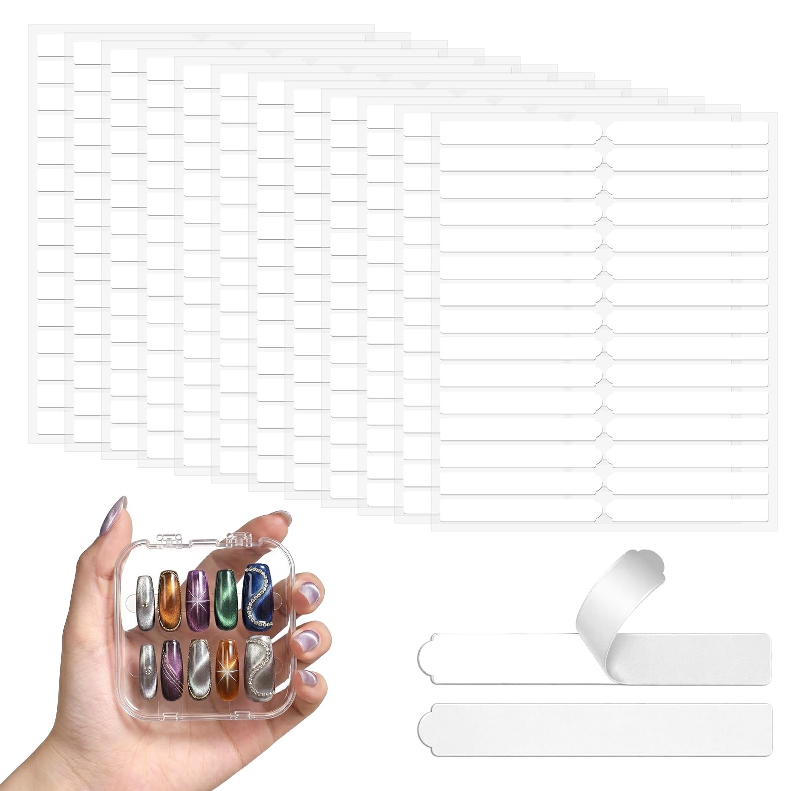 Double Sided Tape for Nails, 12 Sheets Nail Art Display Strip, Clear Adhesive…