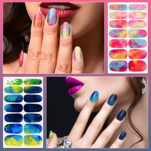 12 Sheets Nail Wraps Women’s Sticker Polish with Nail File, Rainbow Style