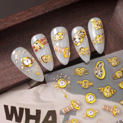 Gold Nail Stickers for Nail Art Wrist Watch Clock Nail Decals 5D Style-12