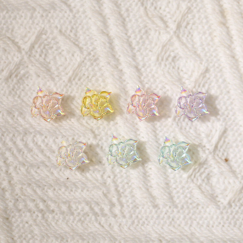 10pc 3D New AB Aurora Flower Nail Art Decorations Resin Lotus Design Accessories