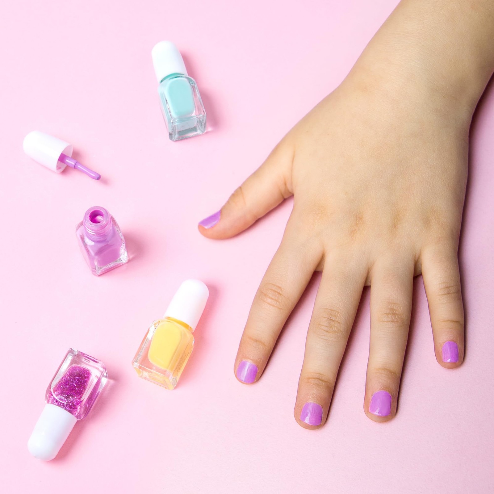SIMPLE PLEASURES Pink Bow Kids Nail Polish Set for Girls – 14 Water-Based