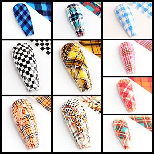 Holographic Nail Foil Transfer Stickers Decals, Striped Lattice Nail Plaid